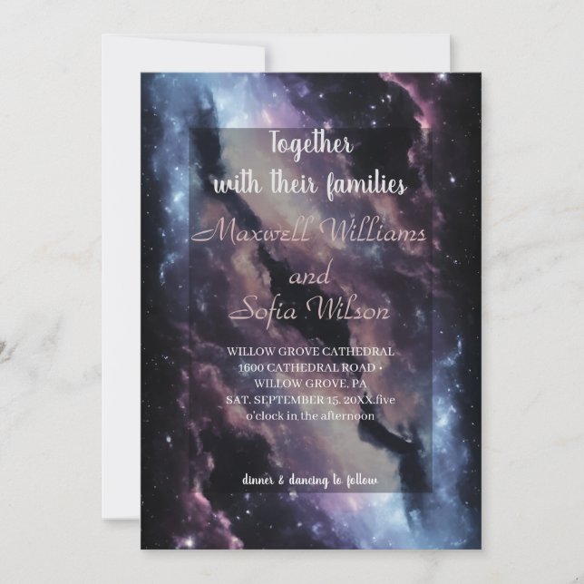Outer Space Universe Purple Galaxy Wedding All In  Invitation (Front)
