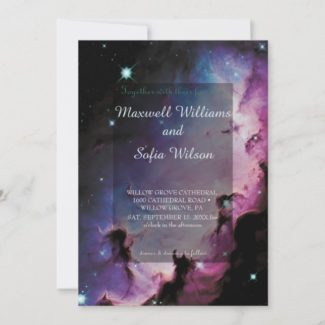 Outer Space Universe Purple Galaxy Wedding All In  Invitation (Front)