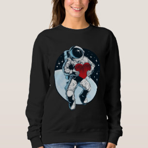 Outer Space Valentine Astronaut Holding Red Heart Sweatshirt