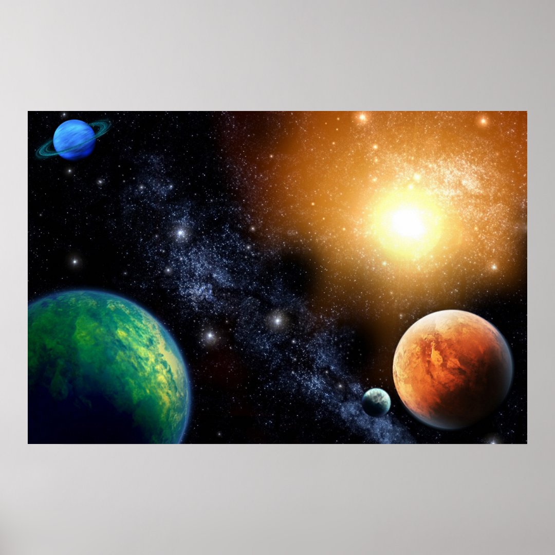 Outer Space Wall Mural Poster Boys Bedroom | Zazzle