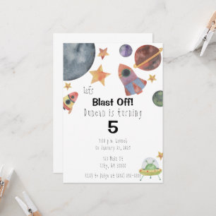 Outer Space Watercolor Birthday Invitation