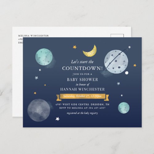 Outer Space Watercolor Galaxy Baby Shower Invitati Invitation Postcard