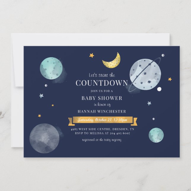 Outer Space Watercolor Galaxy Baby Shower Invitation (Front)