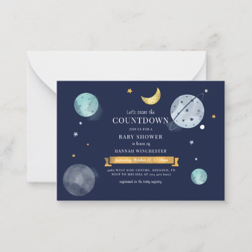 Outer Space Watercolor Galaxy Baby Shower Note Card