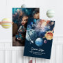 Outer Space Watercolor Photo Boy 1st Birthday Thank You Card