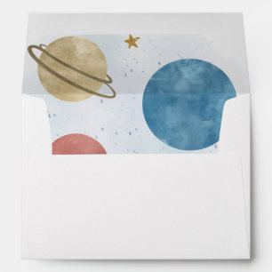 Outer Space Watercolor Planet and Stars Kids Envelope