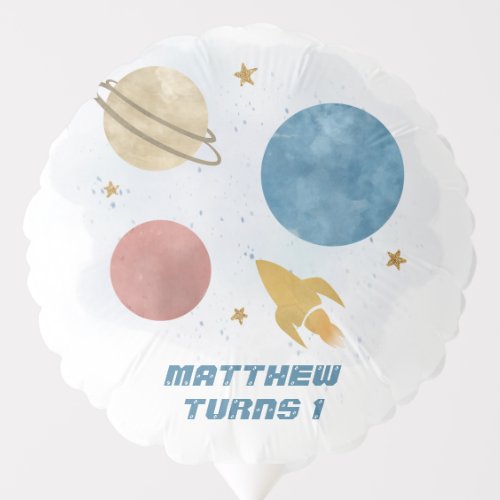 Outer Space Watercolor Planet Boy 1st Birthday Balloon