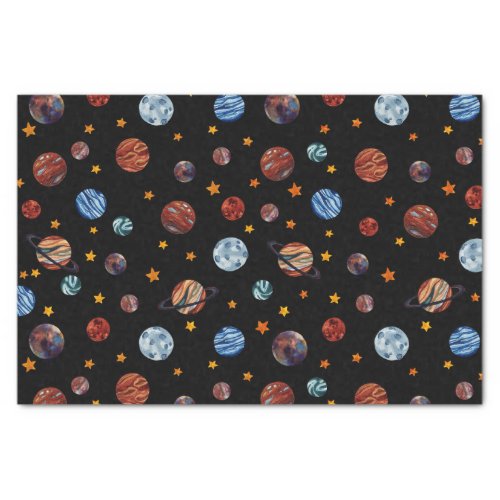 Outer Space Watercolor Planets and Stars  Tissue Paper