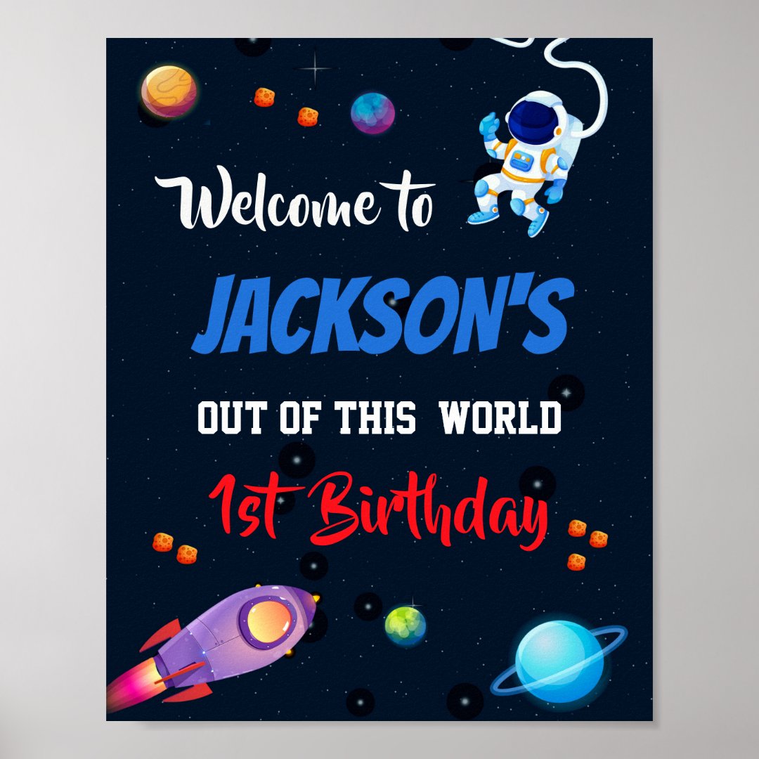 Outer space welcome party sign Astronaut poster | Zazzle