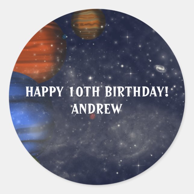Outer Space with planets and galaxies Classic Round Sticker (Front)