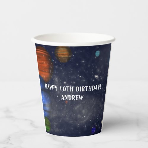 Outer Space with planets and galaxies Paper Cups