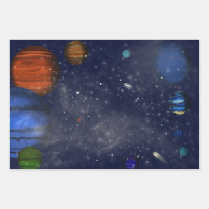 Outer Space with planets and galaxies Wrapping Paper Sheets