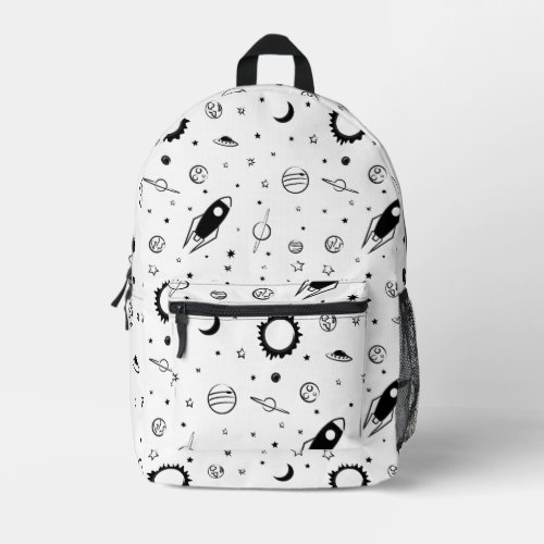 Outerspace Black and White Monochromatic Printed Backpack