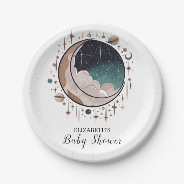 Outerspace Celestial Stars Baby Shower Paper Plates (Front)