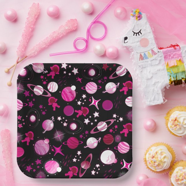 outerspace planet galaxy moon and stars pattern paper plates (Party)