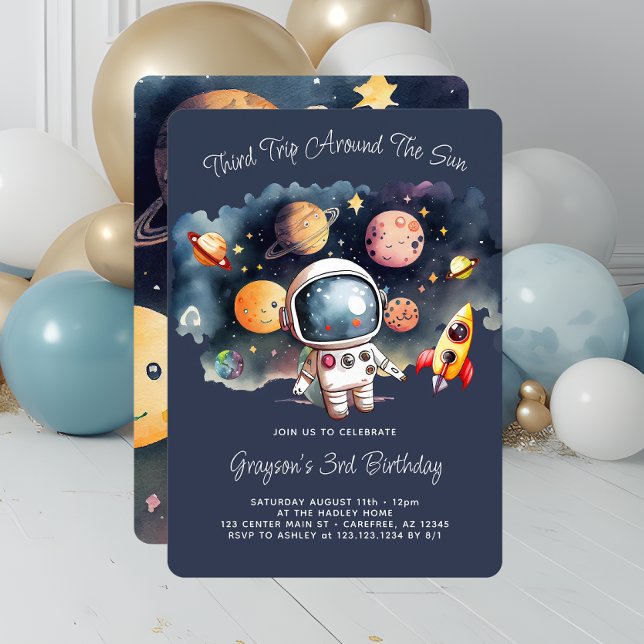 Outerspace Planets Blue 3rd Birthday Invitation (Creator Uploaded)