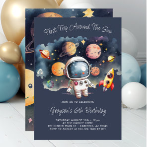 Outerspace Planets Blue 6th Birthday Invitation