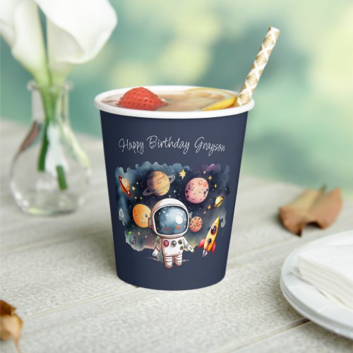 Outerspace Planets Blue Birthday Paper Cups