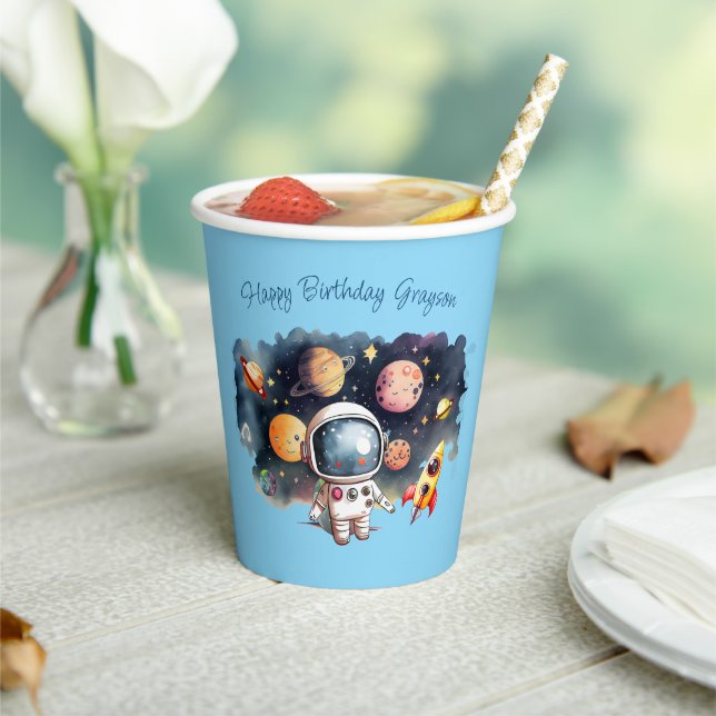 Outerspace Planets Blue Birthday Paper Cups (Insitu)