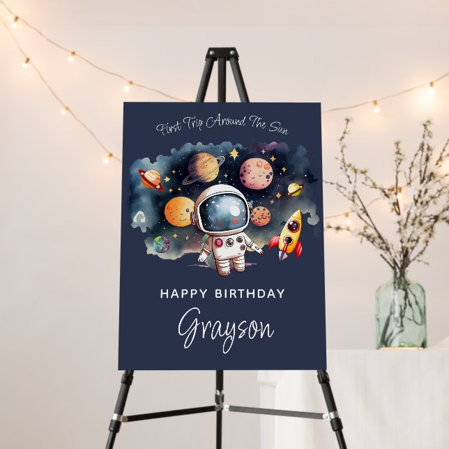 Outerspace Planets Blue Happy Birthday Foam Board (In Situ (Stand))