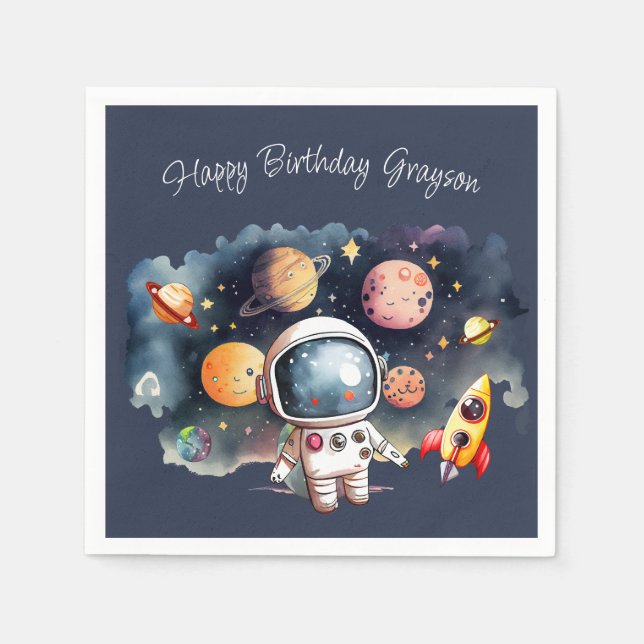 Outerspace Planets Blue Napkins (Front)