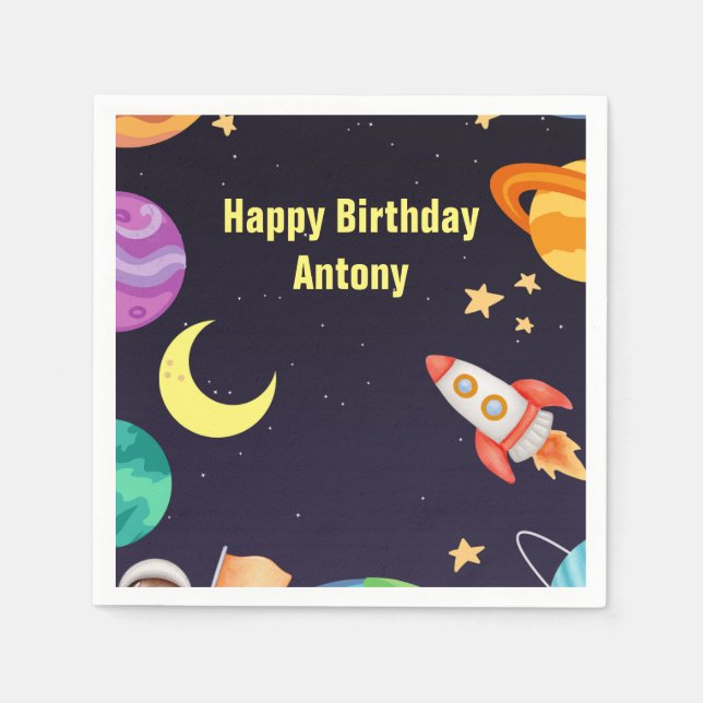 Outerspace Planets Blue Napkins (Front)