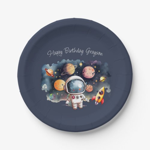 Outerspace Planets Blue Paper Plates