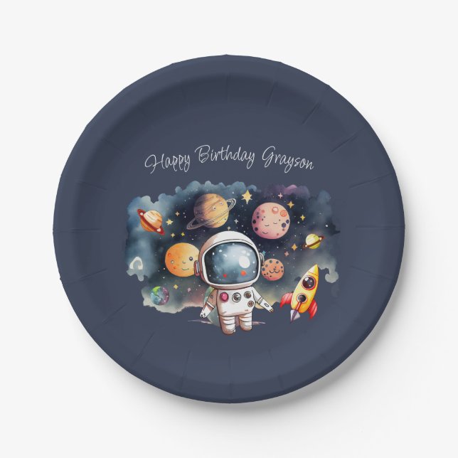 Outerspace Planets Blue Paper Plates (Front)