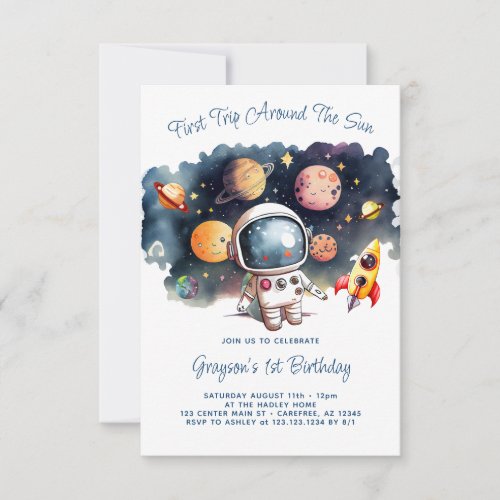 Outerspace Planets Boy 1st Birthday Invitation