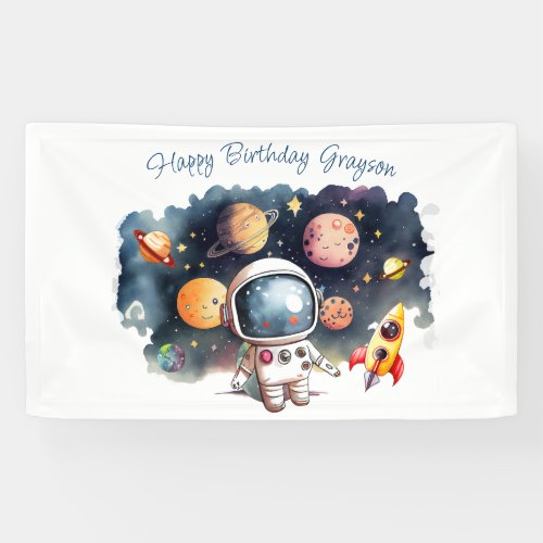 Outerspace Planets Boy Birthday Banner