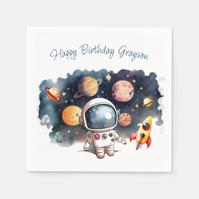 Outerspace Planets Boy Birthday Napkins (Front)