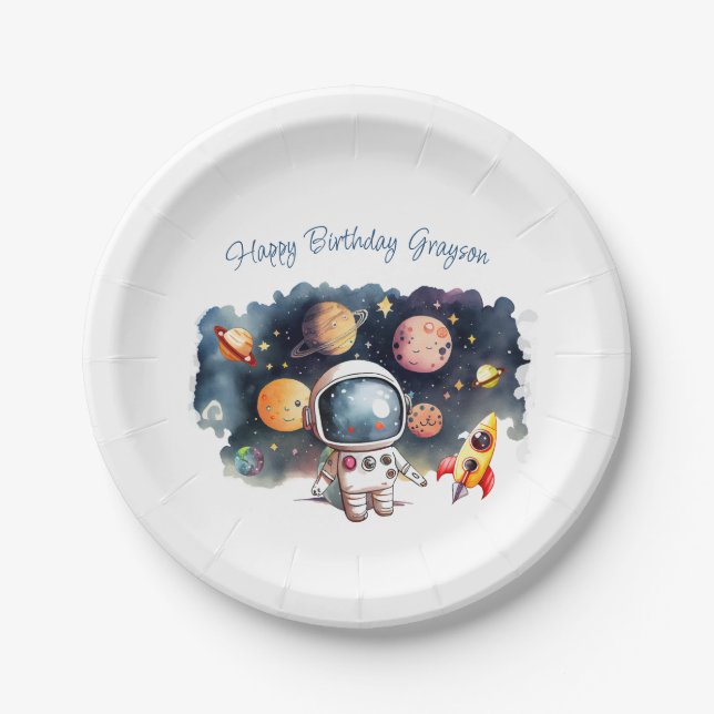 Outerspace Planets Boy Birthday Paper Plates (Front)