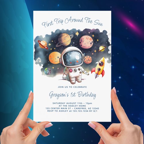 Outerspace Planets Boy First Birthday Invitation