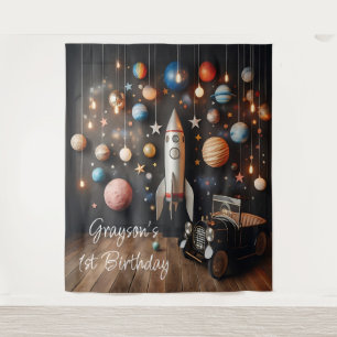 Outerspace Planets First Birthday Selfie Station Tapestry