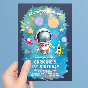 Outerspace Planets First Trip 1st Birthday Invitation