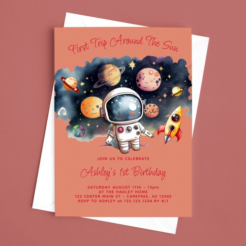 Outerspace Planets Girl 1st Birthday Invitation