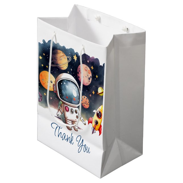 Outerspace Planets Happy Birthday Favor Bag (Front Angled)