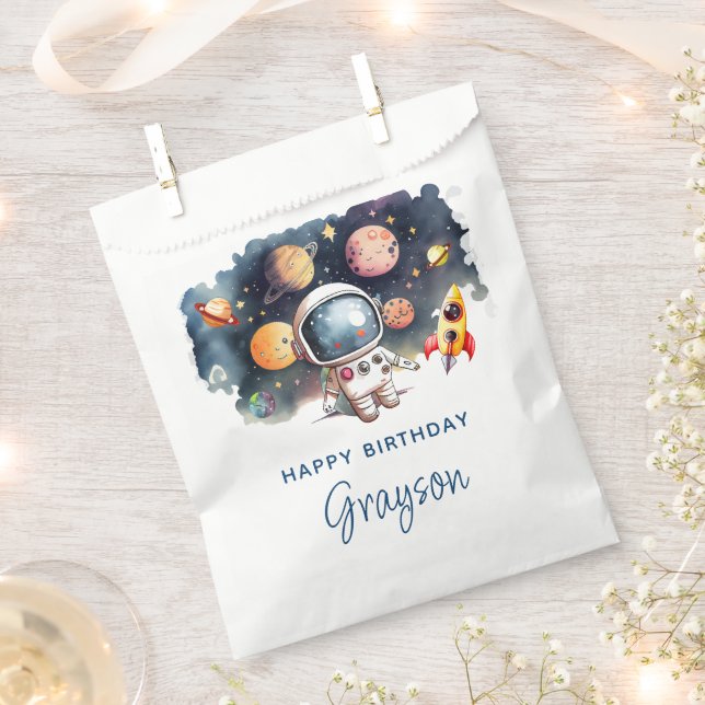 Outerspace Planets Happy Birthday Favor Bag (Clipped)