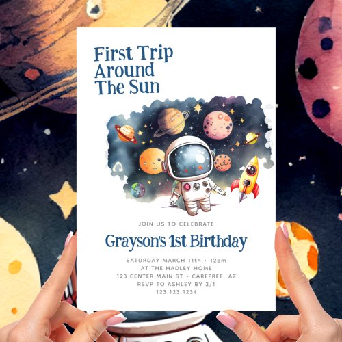 Outerspace Planets Modern 1st Birthday Invitation