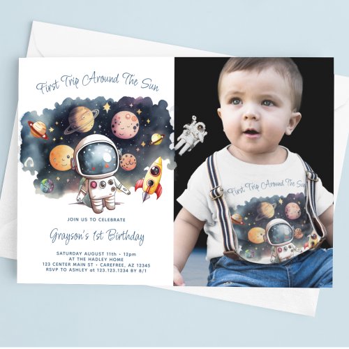 Outerspace Planets Photo 1st Birthday Invitation