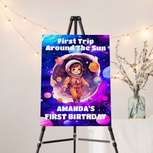 Outerspace Planets Pink Girl 1st Birthday Welcome Foam Board