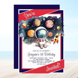 Outerspace Planets Red White Blue Birthday Invitation