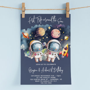 Outerspace Planets Twin Boys 1st Birthday Invitation