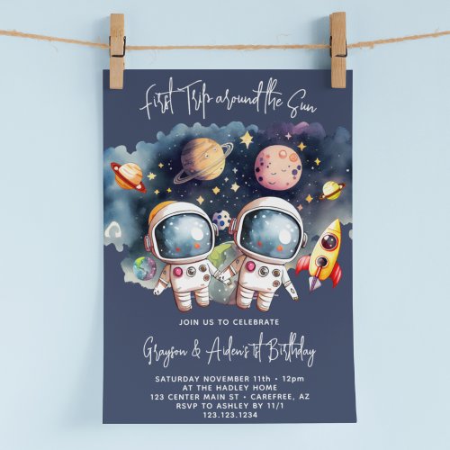 Outerspace Planets Twin Boys 1st Birthday Invitation