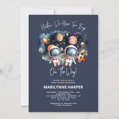 Outerspace Planets Twin Boys Baby Shower Invitation