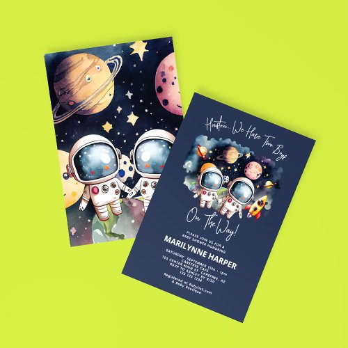 Outerspace Planets Twin Boys Baby Shower Invitation