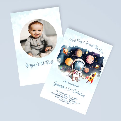 Outerspace Rocket Kids Photo Birthday Invitation