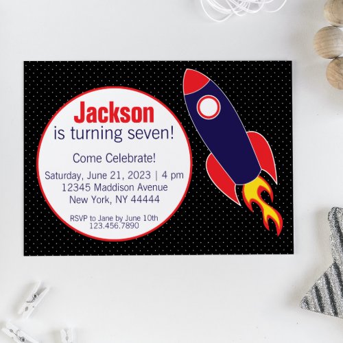 Outerspace Rocket Spaceship Birthday Invitation