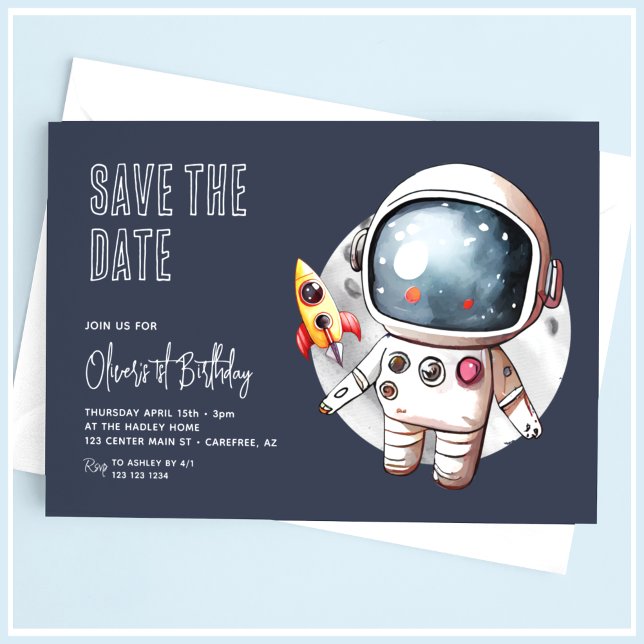 Outerspace Save the Date Blue 1st Birthday Invitation (Creator Uploaded)