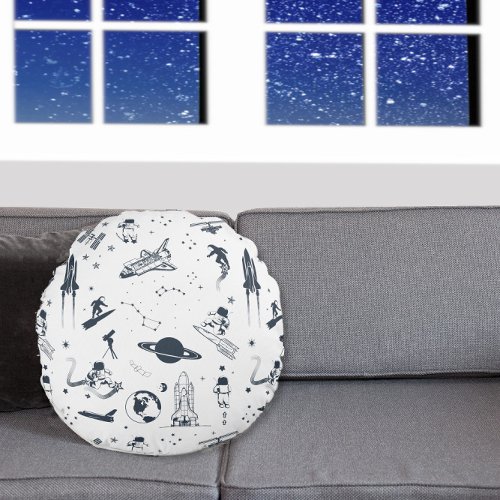 Outerspace Solar System Astronaut Spaceship Fleece Round Pillow